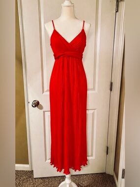 new directions Red Pleated Maxi Dress with Spaghetti Straps